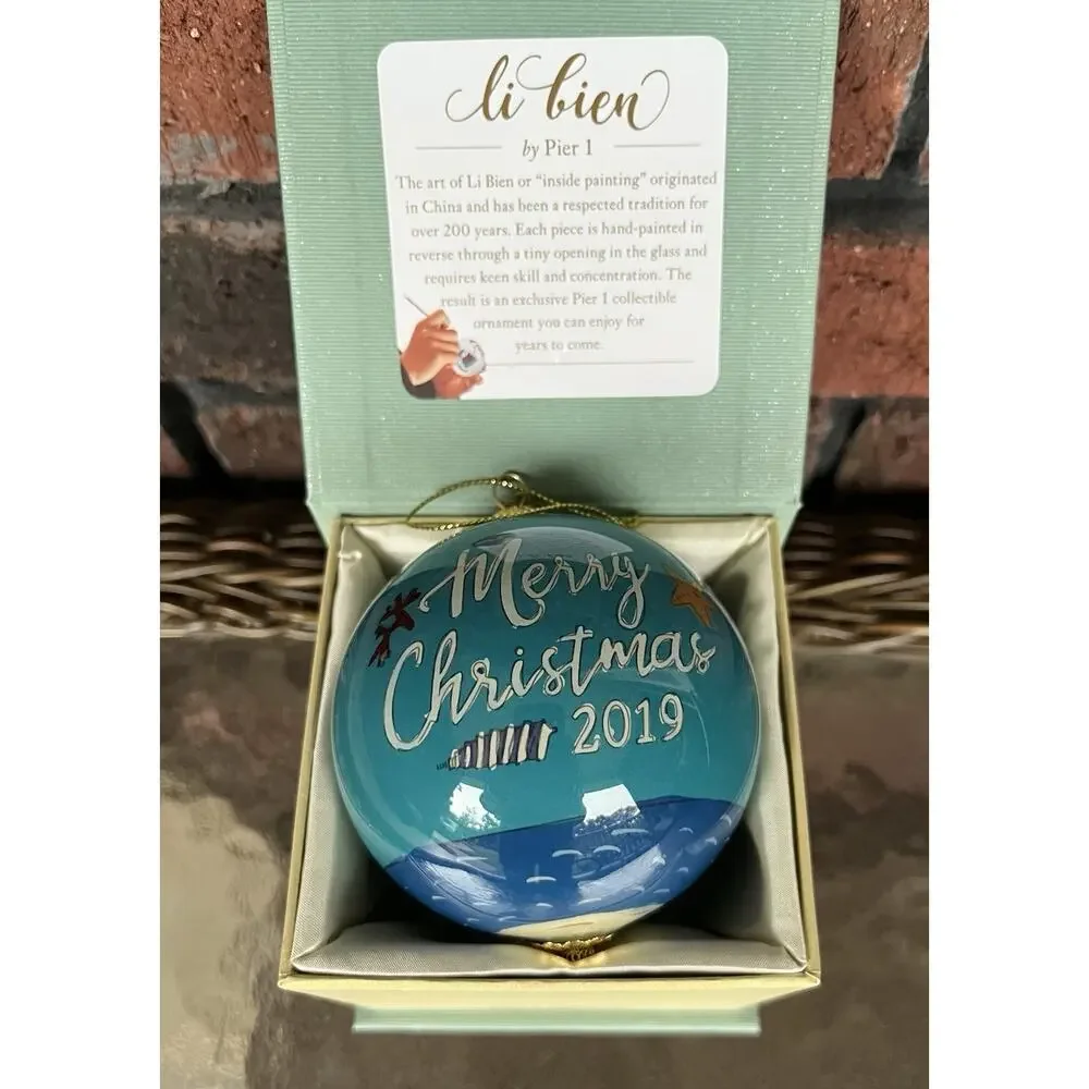 Pier 1 Li Bien 2019 Palm Tree Glass Coastal Christmas Ornament Hand Painted